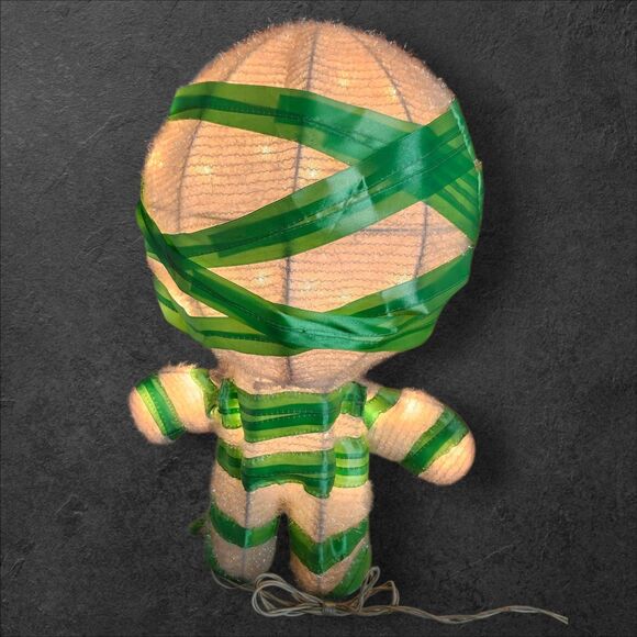 Vintage Light-Up Halloween Mummy Decoration 19” Green Wrap Heart Cute Spooky - Picture 7 of 11